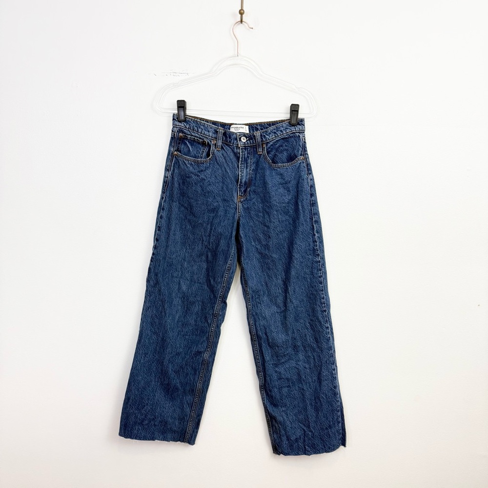 Abercrombie & Fitch Wide Leg Jeans Size 27 Mid Rise Raw Hem Blue Denim